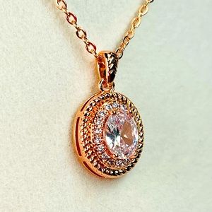 14k Rose Gold Plated Cubic Zirconia Orgasmic Oval Necklace. Chain: 46cm
